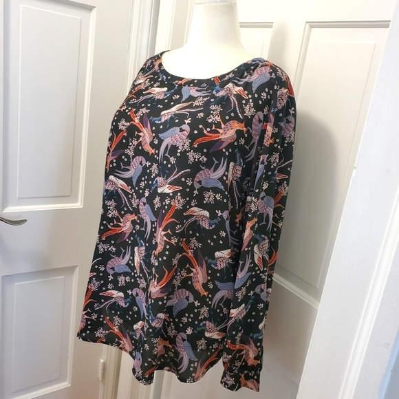 LOFT Colorful Peacock Print Blouse Size XL, Business Casual - Picture 3 of 11